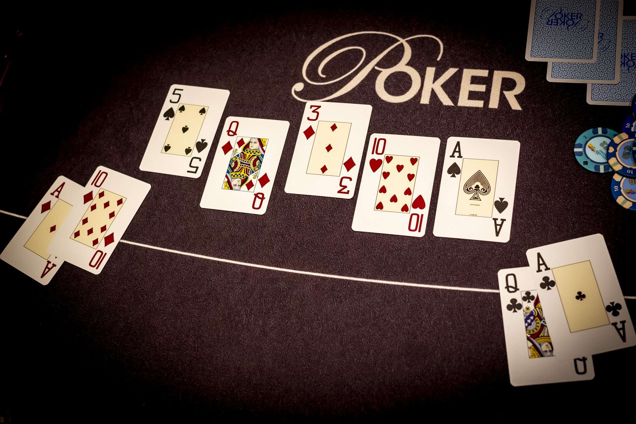 Holland Casino poker twee paar tegen twee paar A10 AT tegen AQ
