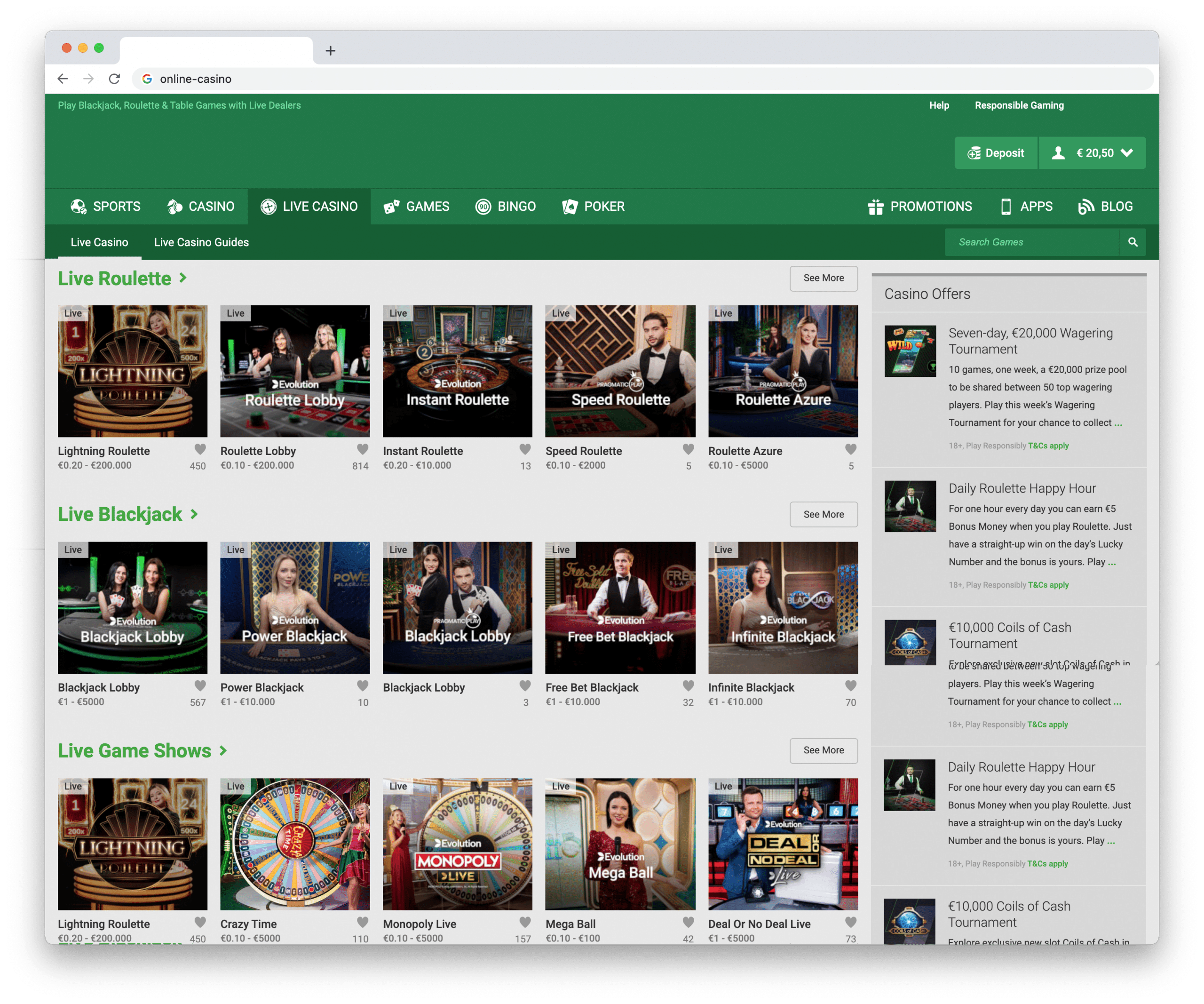 Stap 2 selecteer Live Roulette