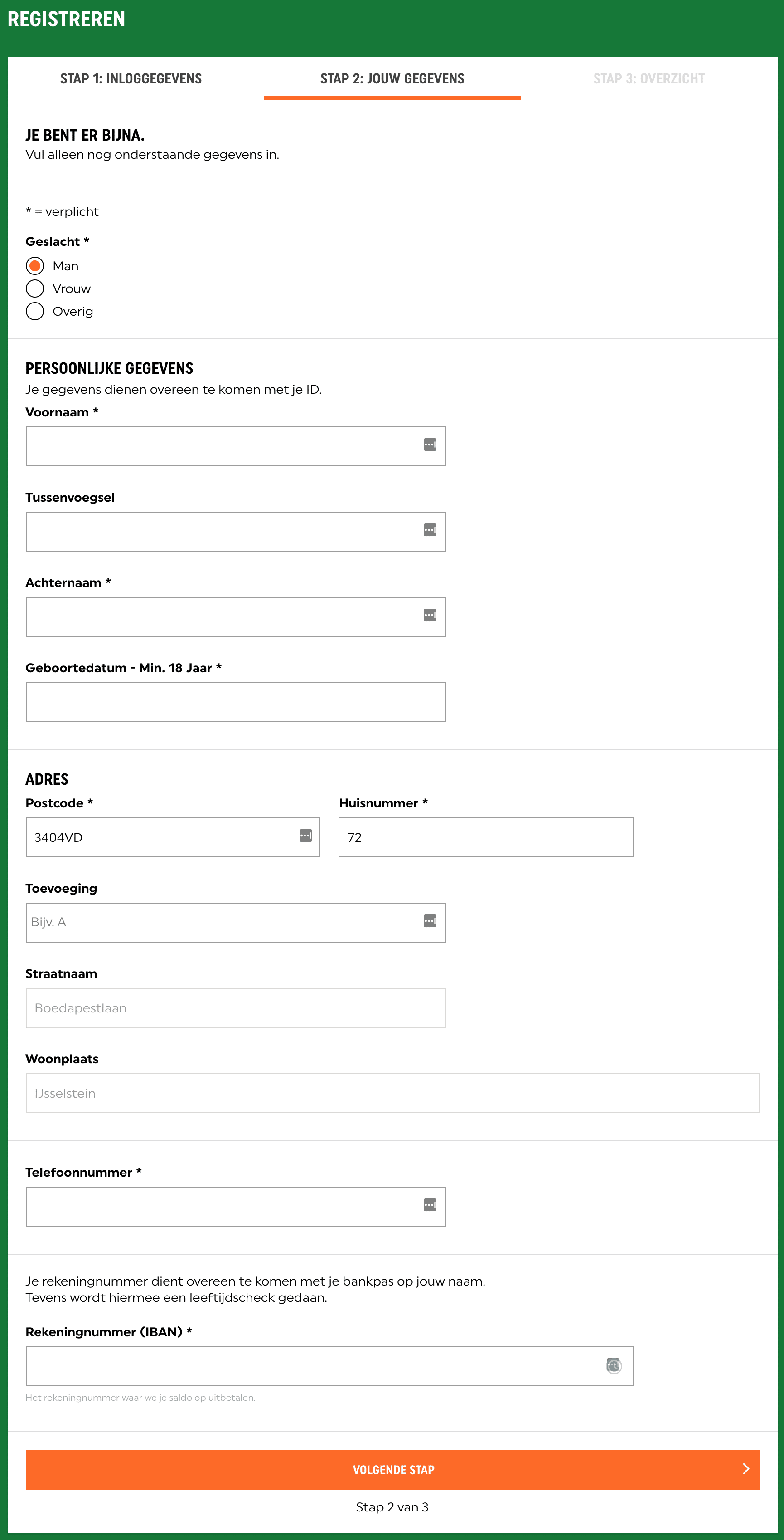 TOTO account aanmaken- stap 3 overige gegevens