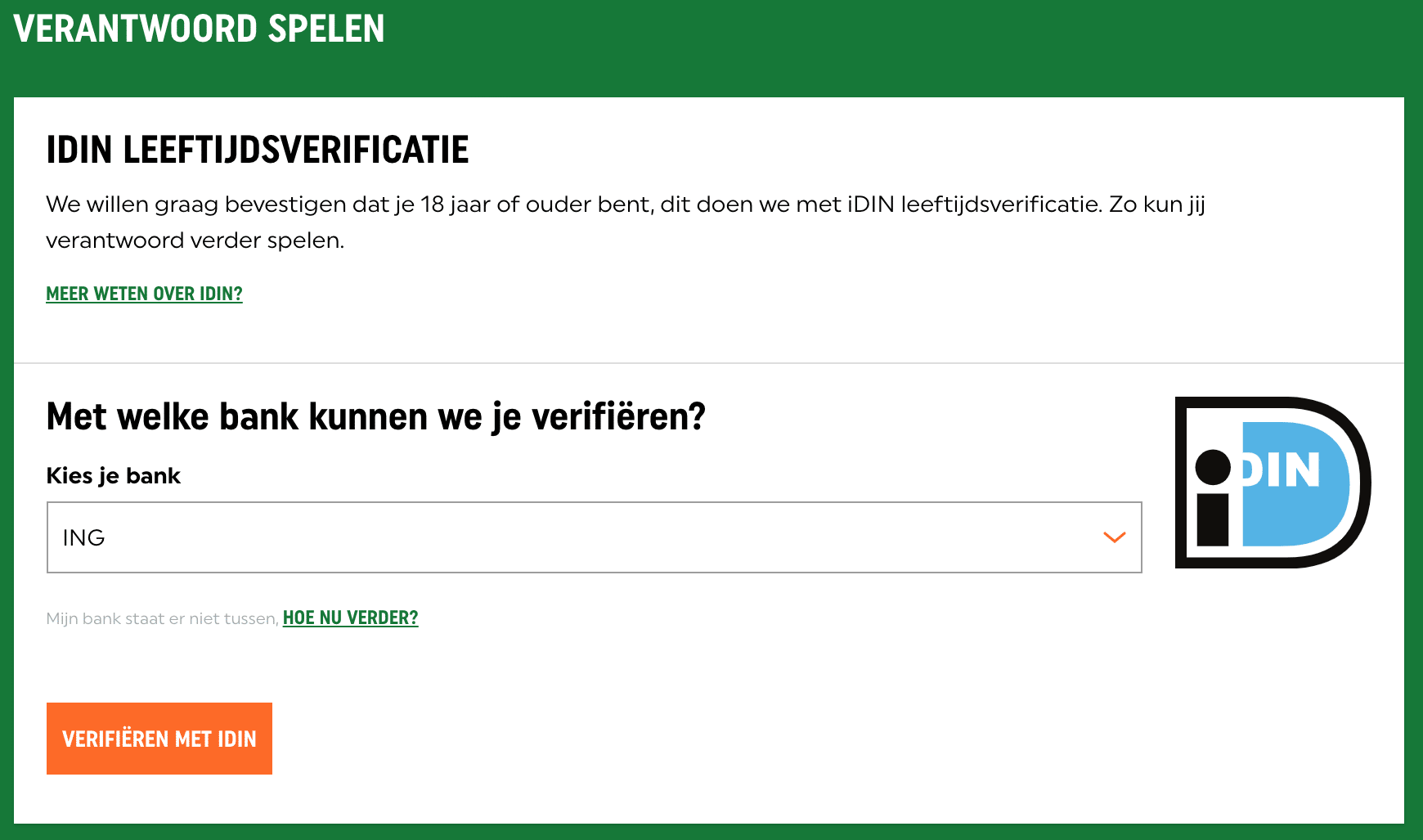 TOTO account aanmaken- stap 5 leeftijd verifieren met iDIN
