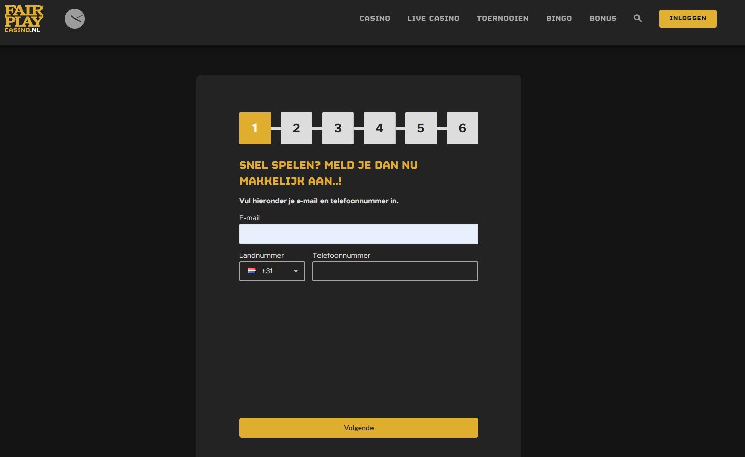 Stap 1 Registratie Fair Play Online