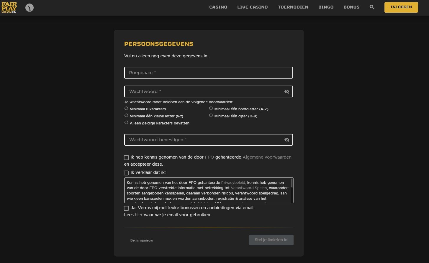 stap 14 Persoonsgegevens Fair Play Online