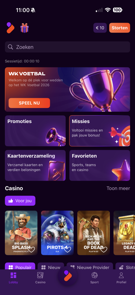 Tonybet app (homescreen)