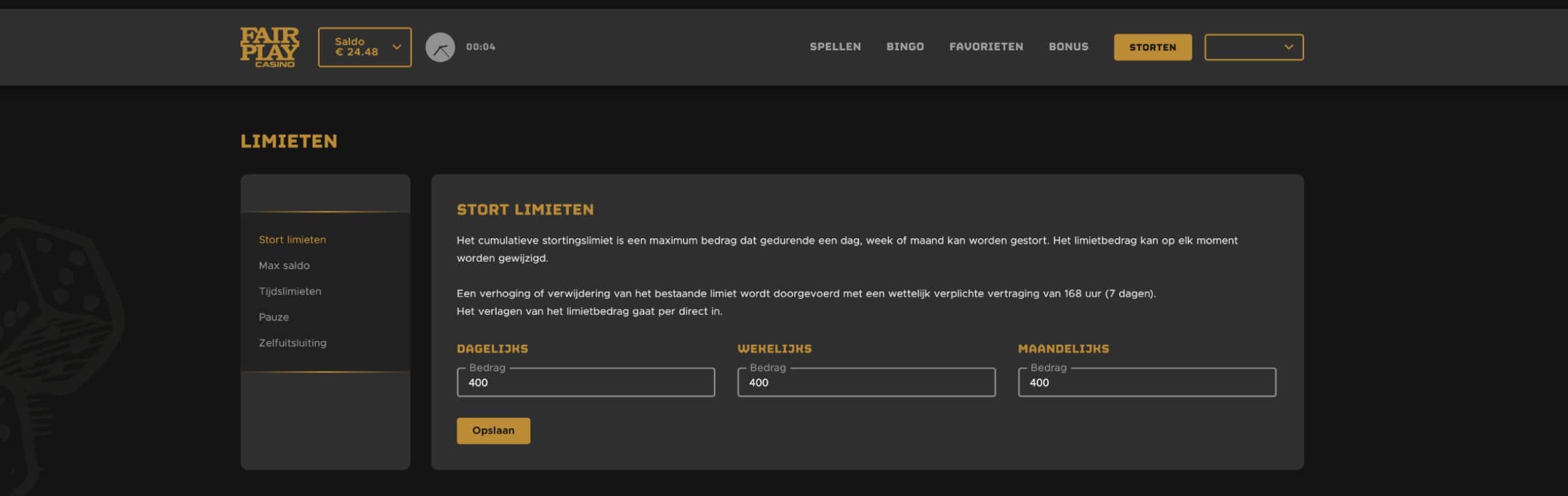 Stortingslimieten Fair Play Online