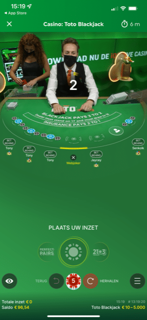 TOTO Live Casino App live blackjack