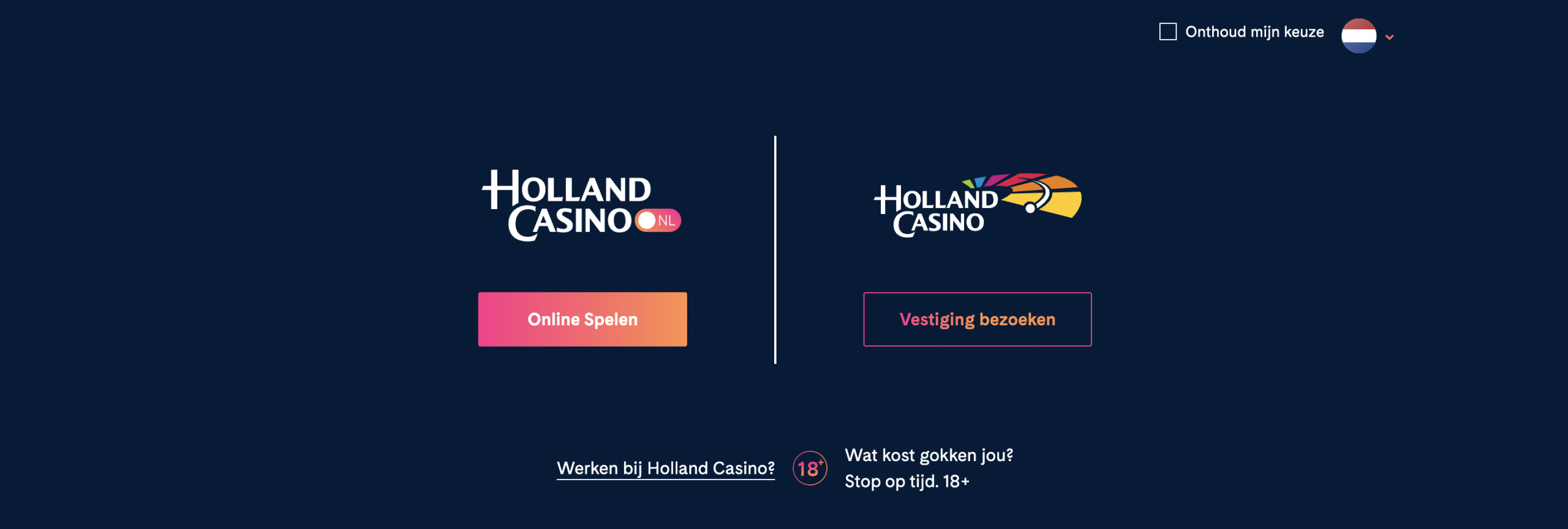 Holland Casino Online splashsscreen keuze
