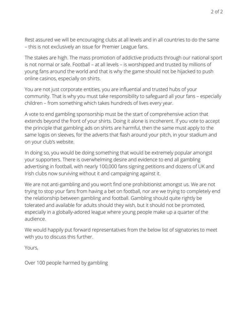 Deel twee van de brief van The Big Step over het verbod op sponsoring door gokbedrijven