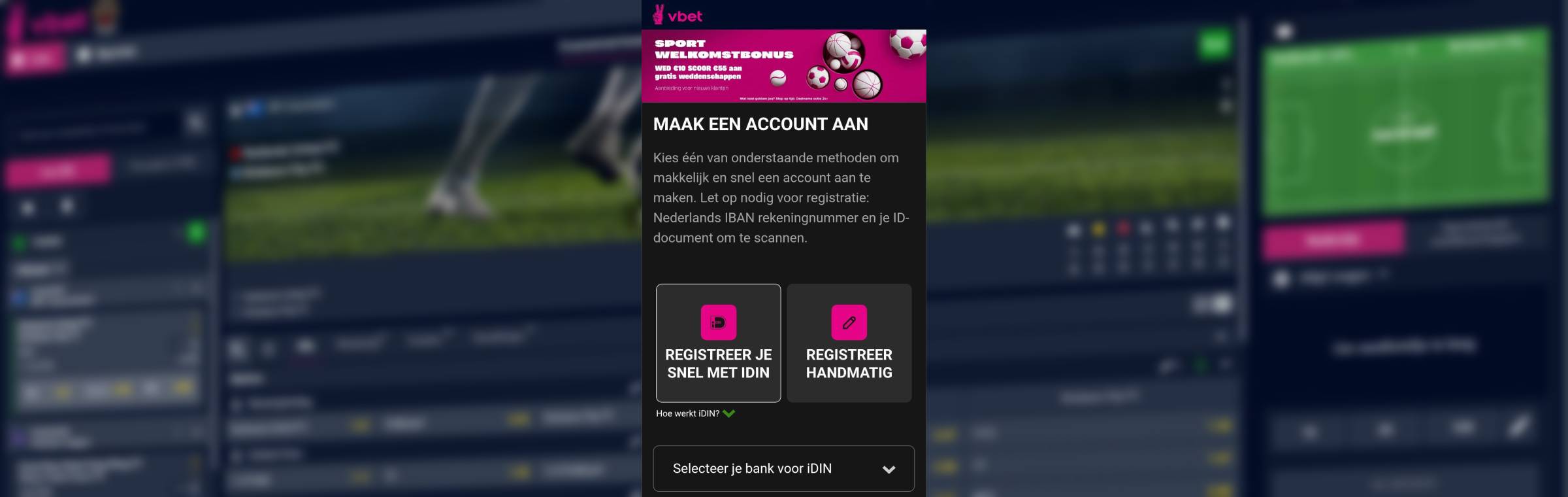 Vbet stap 1 registratie