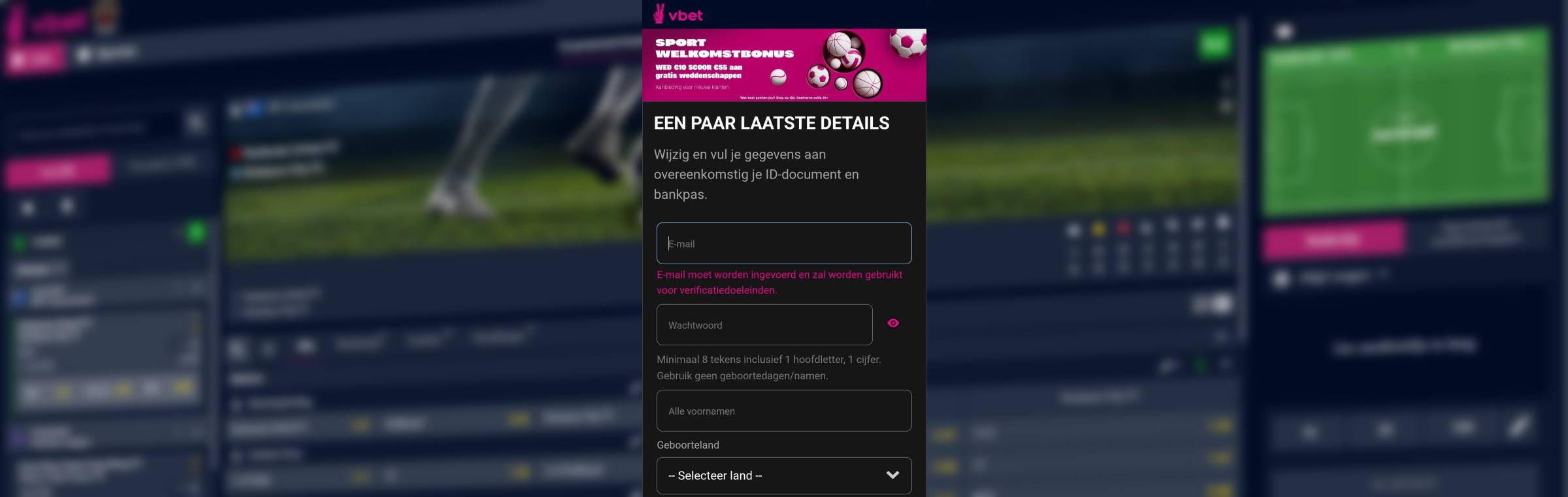 Vbet stap 2 registratie