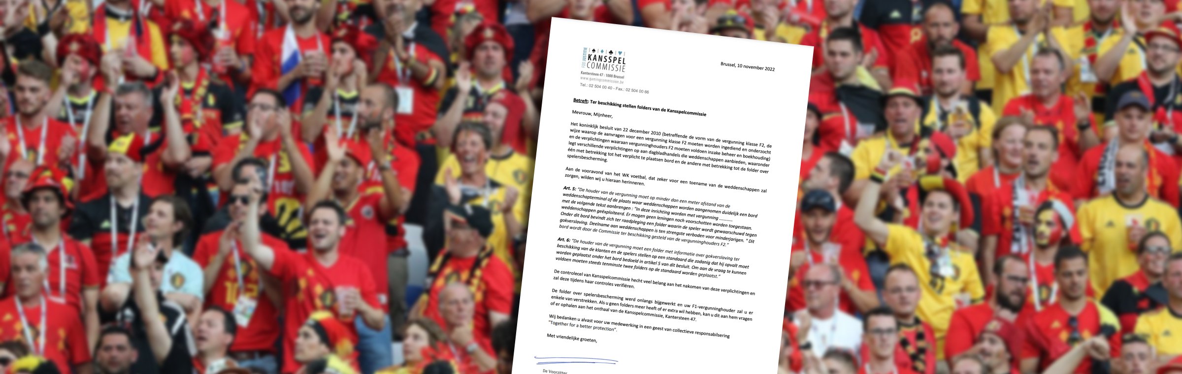 België brief Kansspelcommissie Ksc WK Qatar 2022