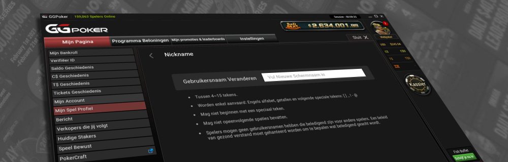 GGPoker screenname gebruikersnaam veranderen wijzigen
