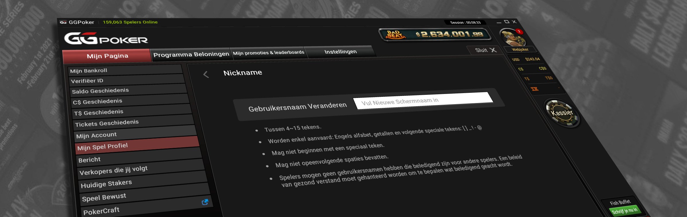 GGPoker screenname gebruikersnaam veranderen wijzigen