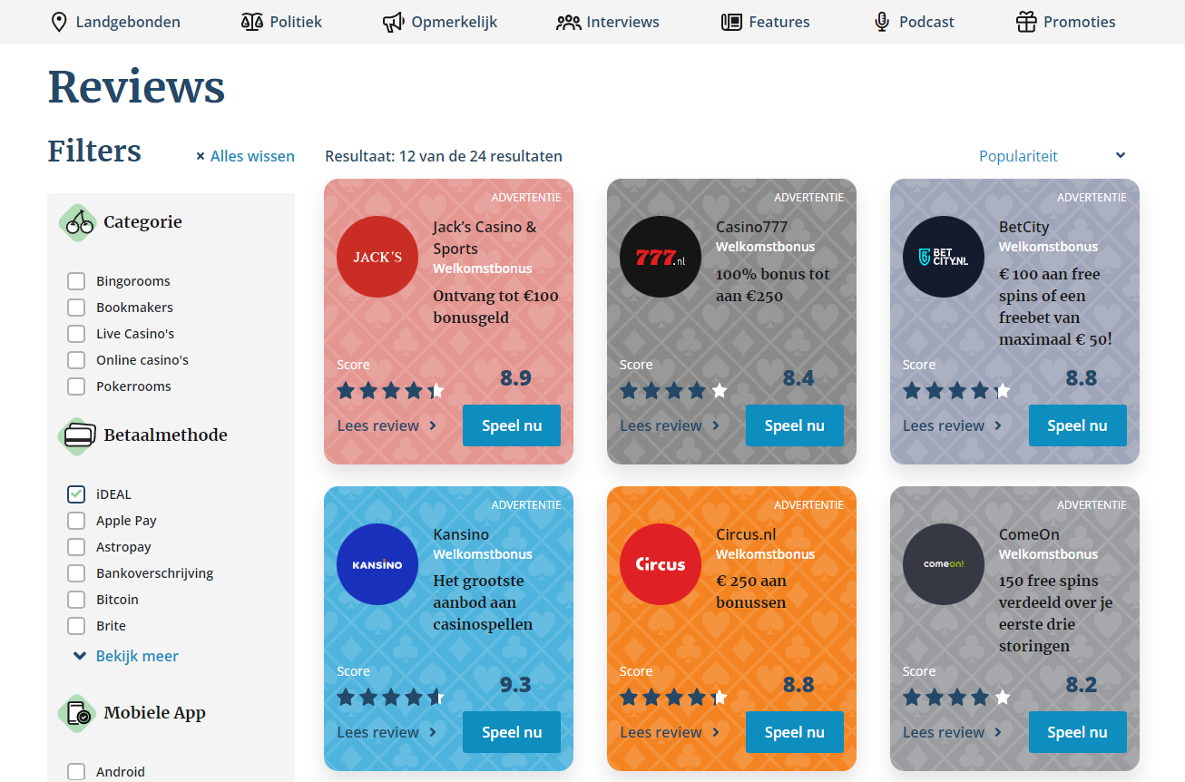Reviews betrouwbare iDEAL casino's