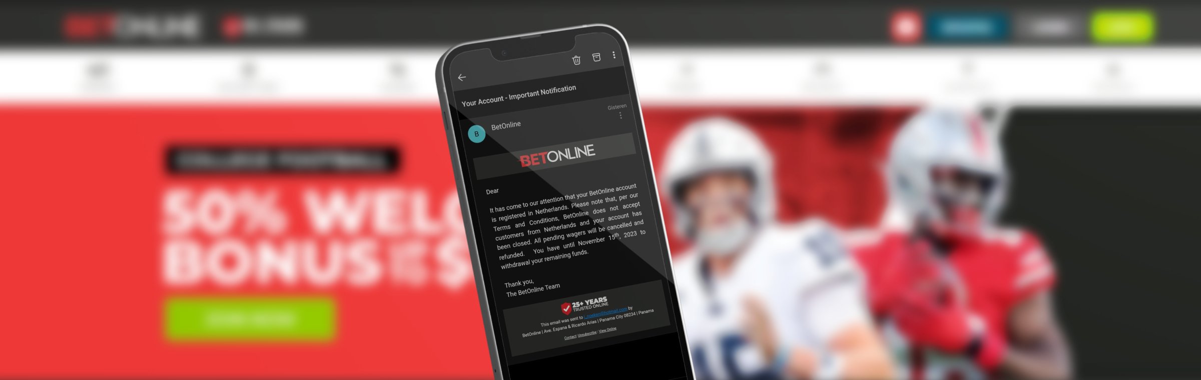 Betonline sluit het online casino voor Nederlandse spelers