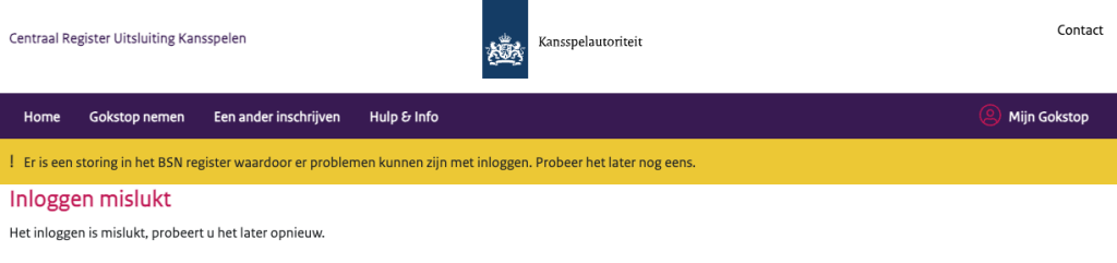 Foutmelding Cruks