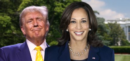 Kamala Harris Donald Trump witte huis White House amerikaanse verkiezingen bookmakers augustus 2024 Kamala Harris door Lawrence Jackson via whitehouse.gov. Donald Trump door Gage Skidmore via Flickr. Achtergrond witte huis door Daniel Schwen via Wikimedia.