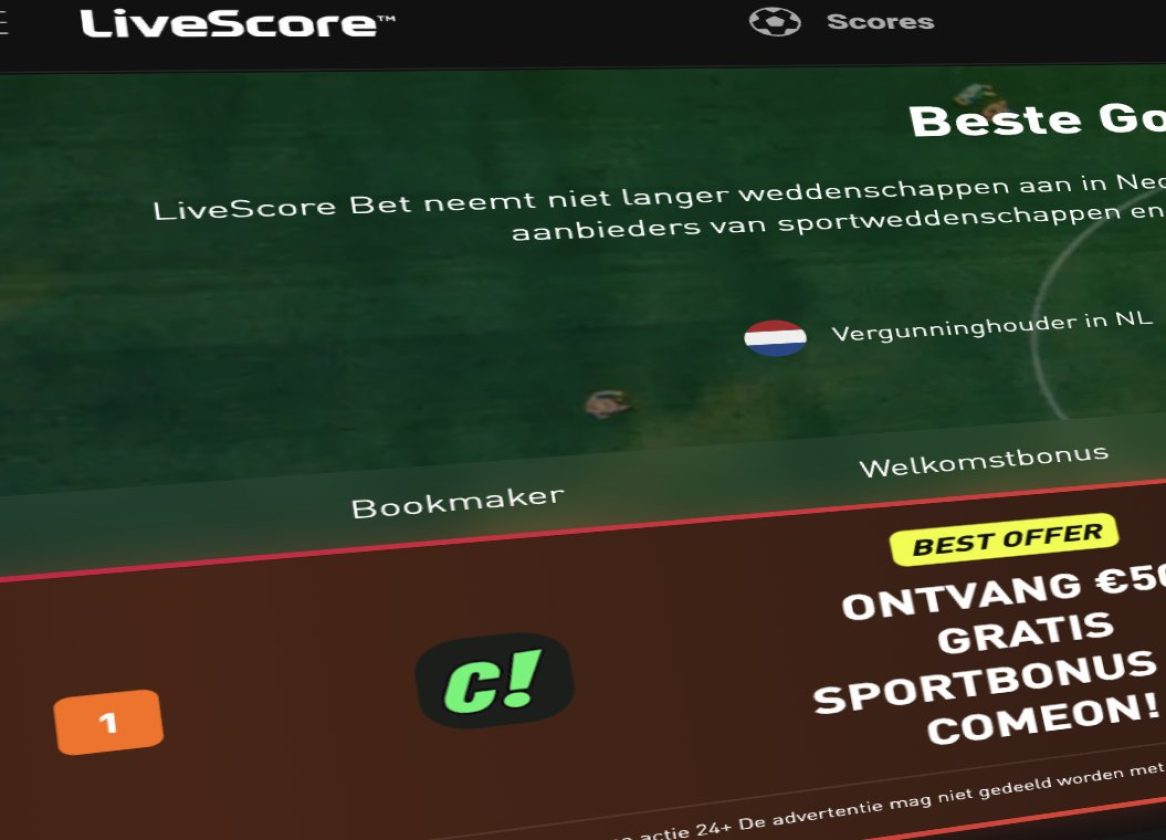LiveScore Bet gestopt, nu affiliate voor ComeOn