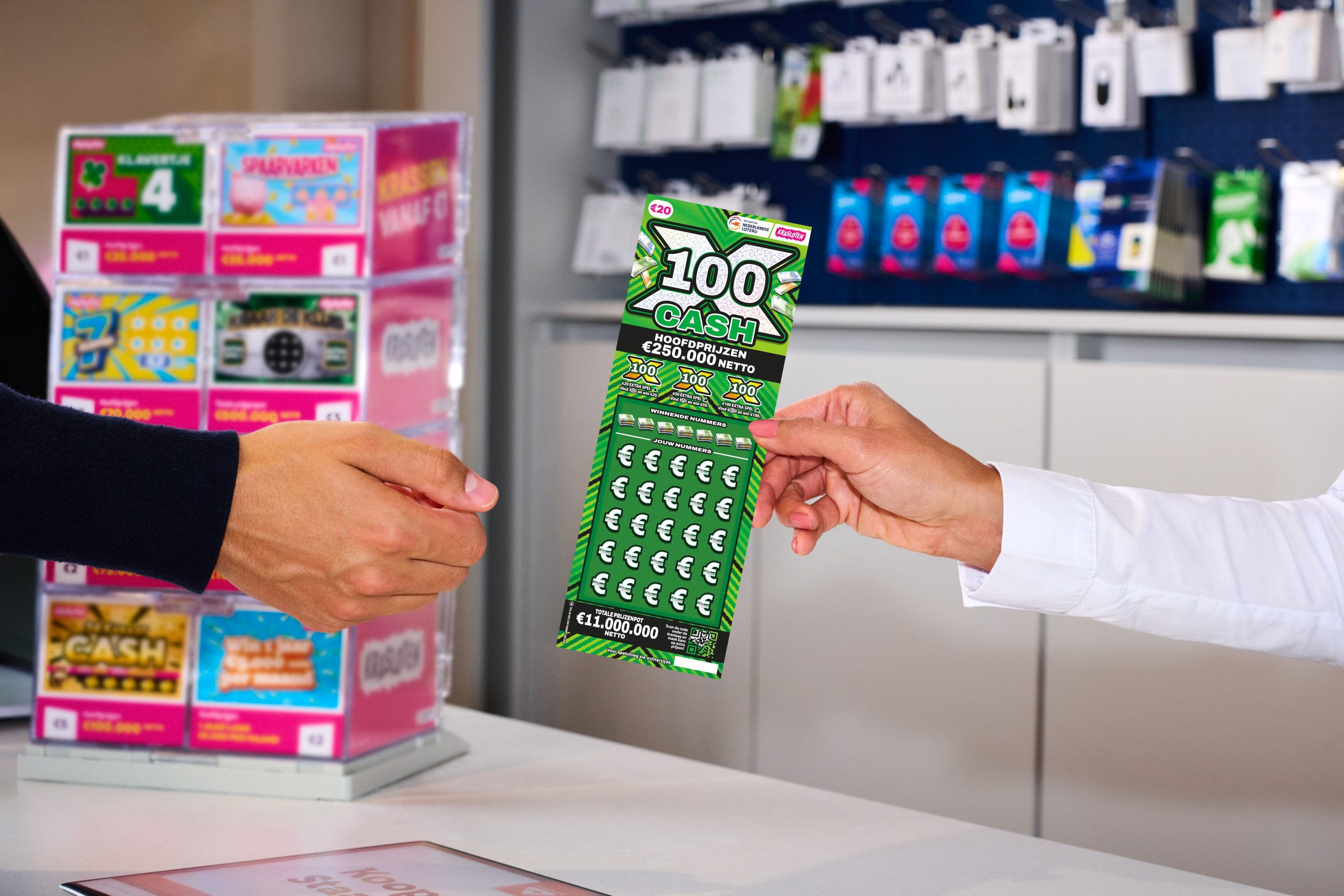 Krasloten 100x Cash winkelverkoop (foto via Nederlandse Loterij)