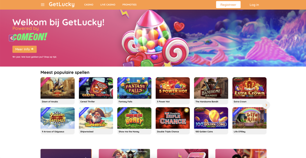 De homepage van Get Lucky in Nederland