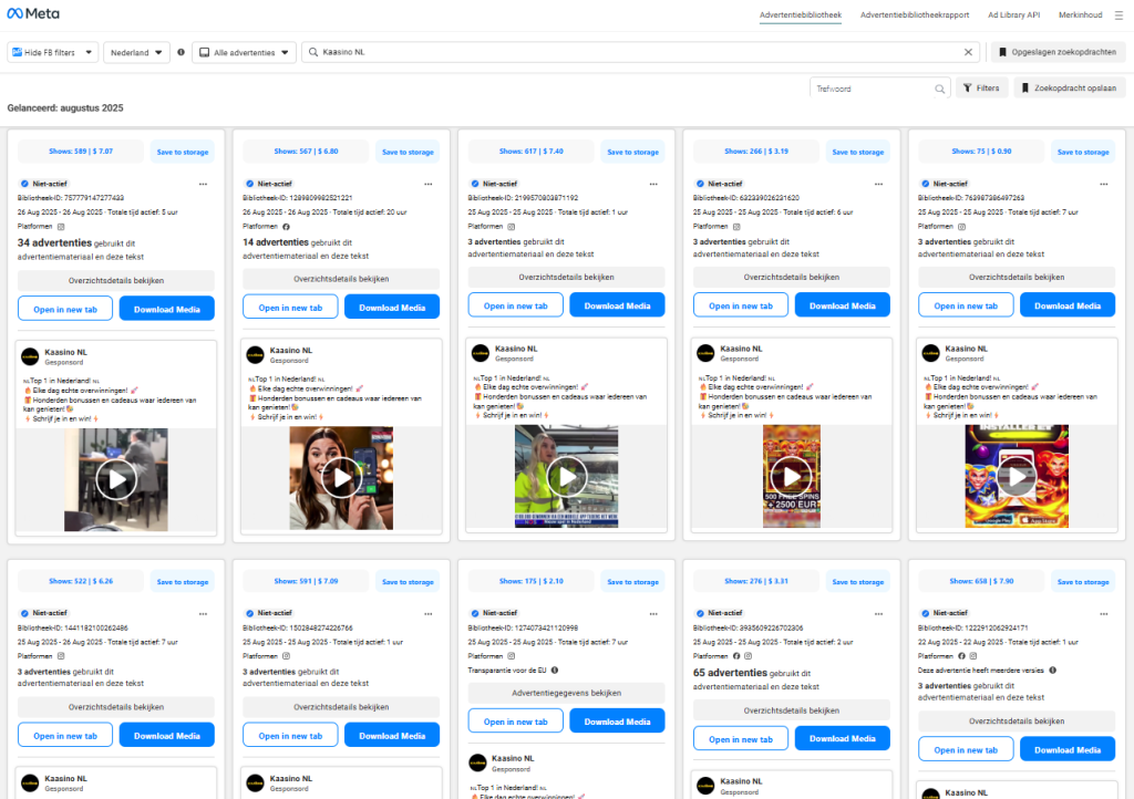 Advertentiebibliotheek vol illegale gokreclames op Facebook en Instagram