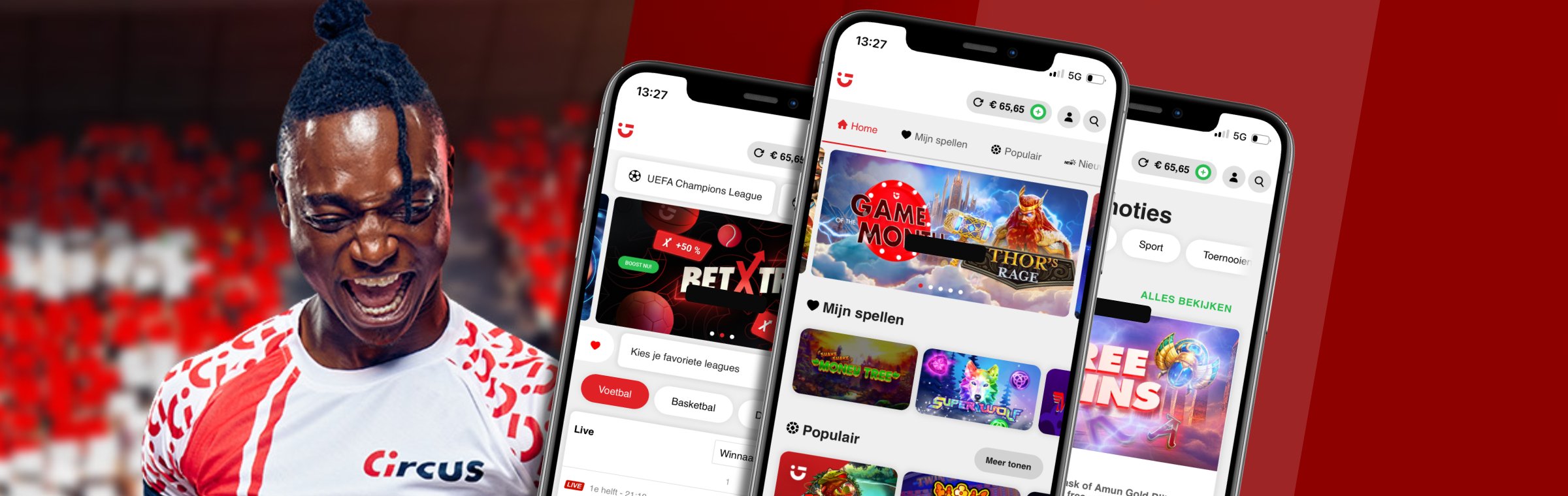Screenshots van de Circus app voor casino en sportweddenschappen