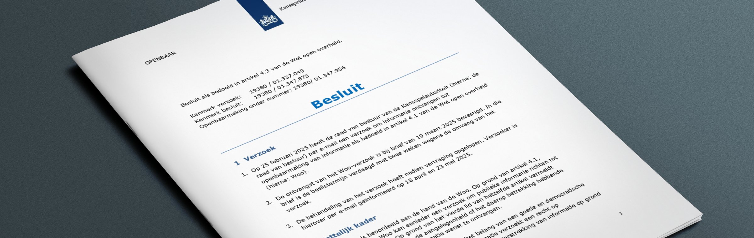 Woo-verzoek over de afdeling toezicht online bij de Kansspelautoriteit