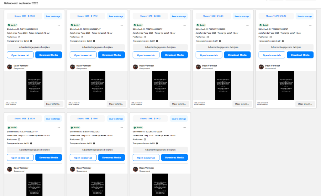 Advertentiebibliotheek van de Facebook-pagina Daan Vermeer