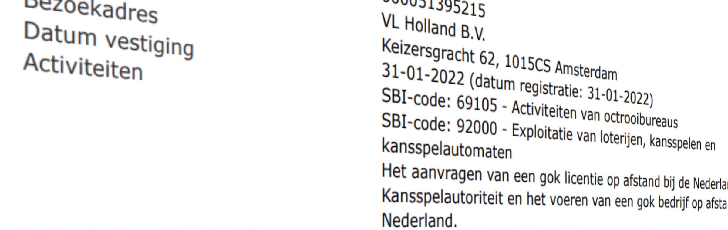 Strazzer vergunning VL Holland BV