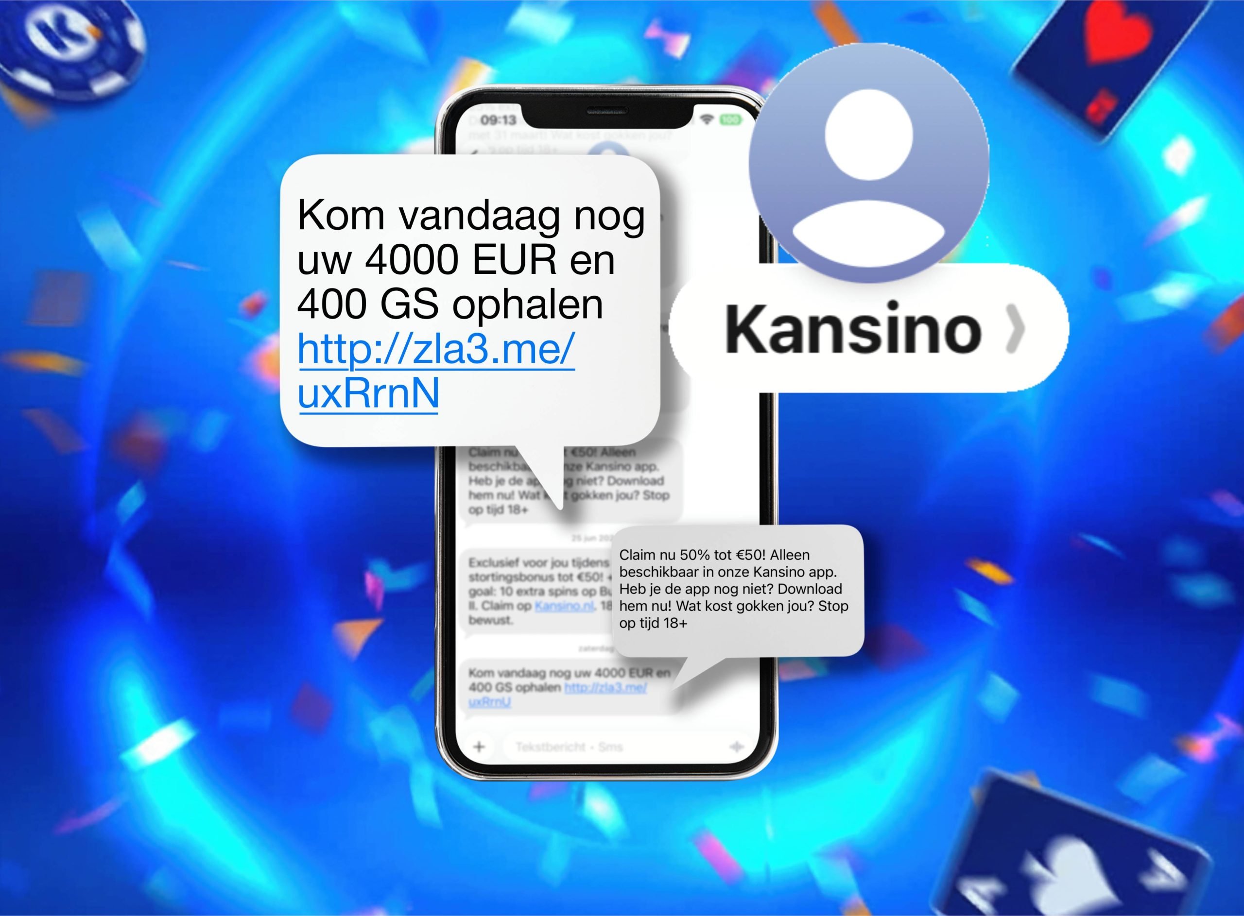Kansino SMS bericht malafide aanbieder