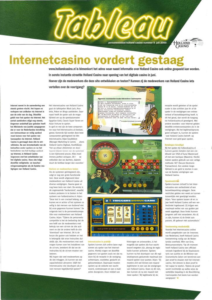 Personeelsblad Tableau van Holland Casino