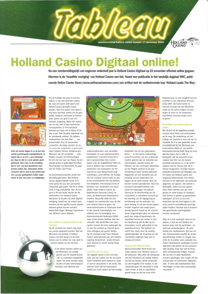 Personeelsblad Tableau van Holland Casino