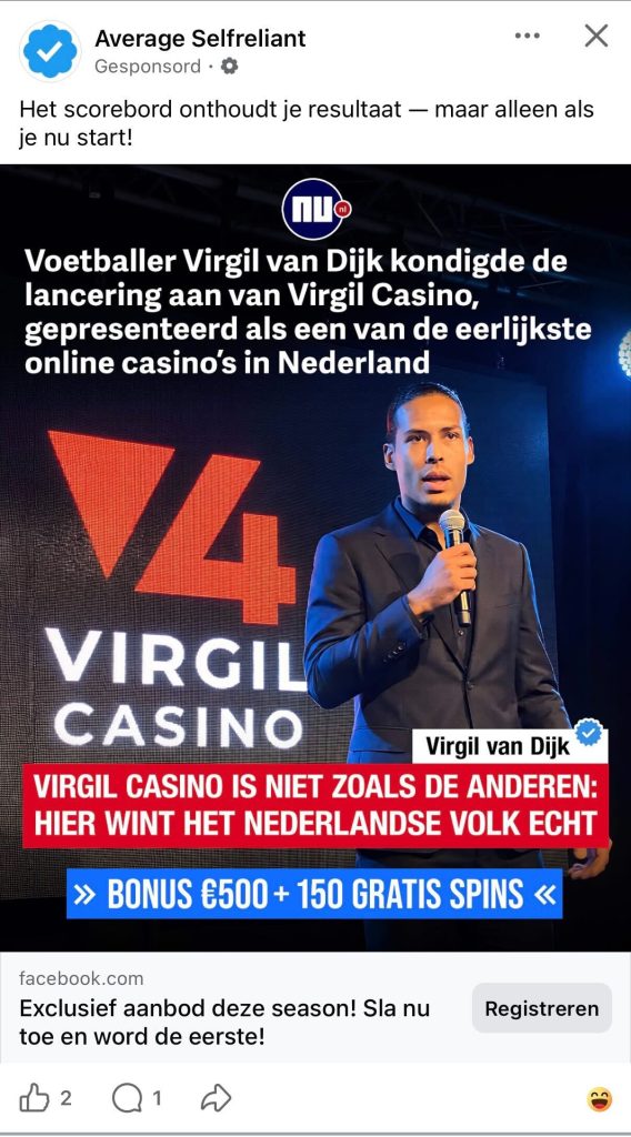 Illegale gokreclame voor Virgil Casino