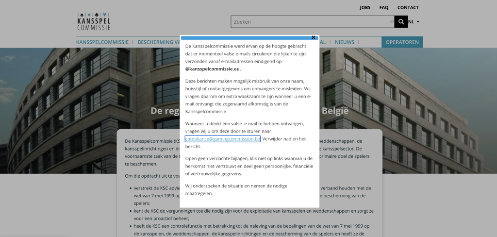Valse e-mails Kansspelcommissie